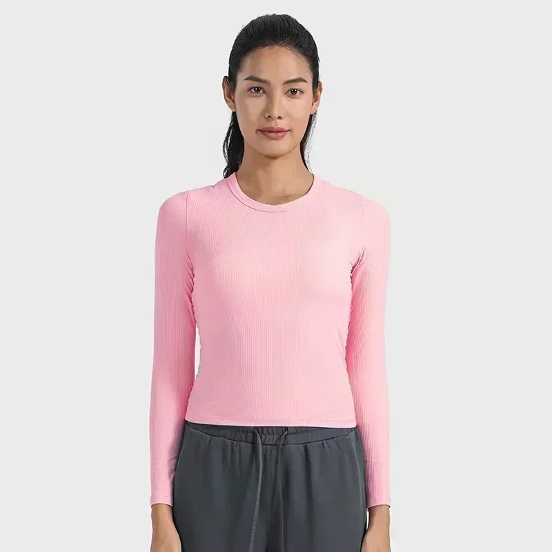 Lemon All It Takes Ribbed Fabric Slim Elastic Sport Long Sleeve Shirts Women Breathable Quick Drying Running Fitness T-shirt Top