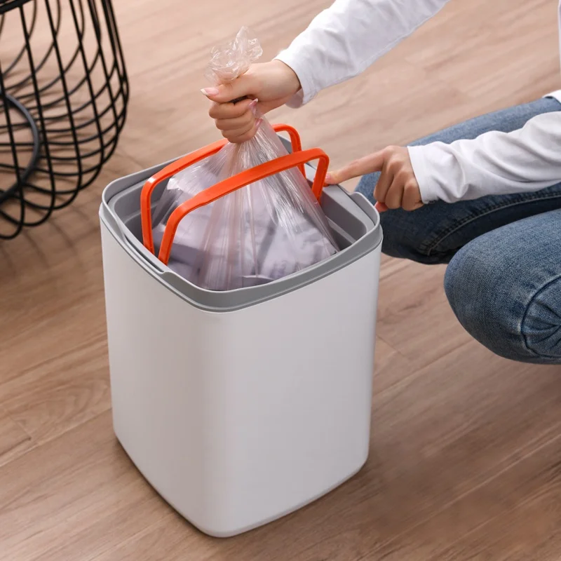 Square Press Trash Can with Lid, Large Capacity, Sealed & Odor-proof, Removable Liftable Inner Bucket, Garbage Bag Not Exposed