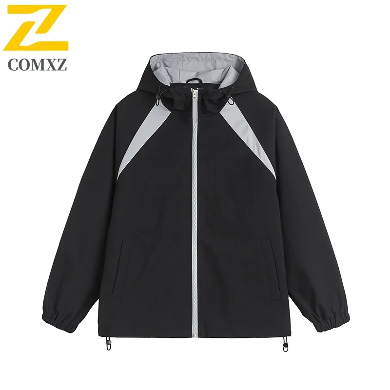 

​​COMXZ Men Jacket Splicing Color Hooded Outdoor Hunting Wear Resistant Windproof Coat Street Comfortable Autumn Windbreaker