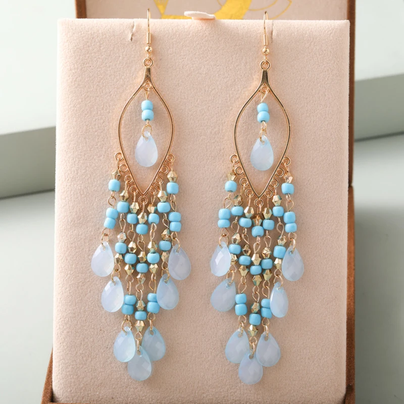 Ethnische Lange Acryl Wasser Tropfen Ohrringe für Frauen Retro Boho Gold Farbe Hohl Quaste Ohrringe Bijoux Femme Zubehör – Detail 12