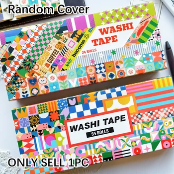 Random Cover 34 Rolls Aesthetics Washi Tape, Geometric Design Decorative Tape for…