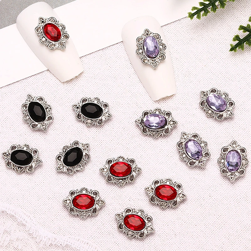 10PCS 3D Luxury Alloy Elliptic Nail Art Rhinestone Charms Jewelry Acccessories For Manicure Decor Nails Decorations Supplies