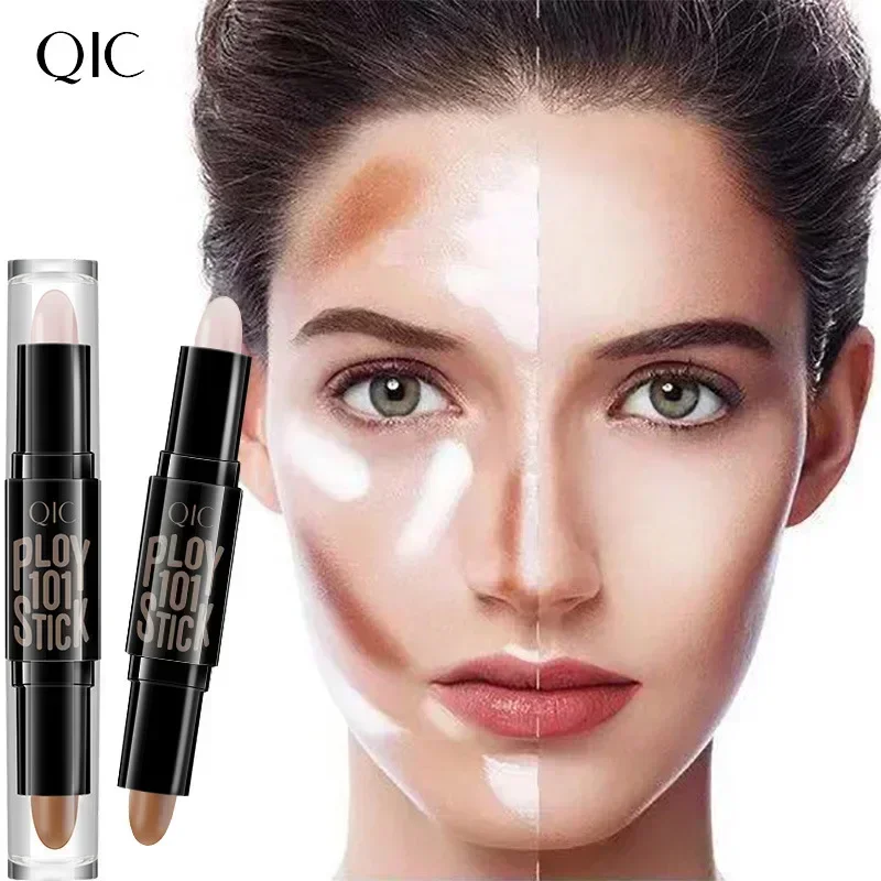 QIC Double Head Contour Stick Three-dimensional Face Brighten Skin Colour Highlight Stick Waterproof Oil-control Concealer 5.6g