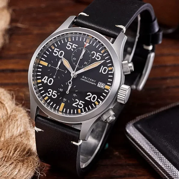 Baltany Men Chronograph Watch 39mm Quartz Wristwatch Military Sapphire 10ATM Waterproof VK67 BGW-9 Luminous