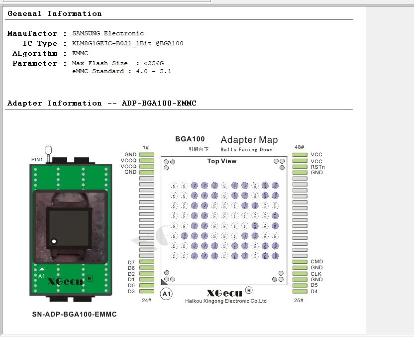 BGA100 - DIP48 V2 adapter SN-ADP-BGA100-EMMC-2 only work on XGecu T56 programmer,  optimized circuit,  for EMMC BGA100 chips