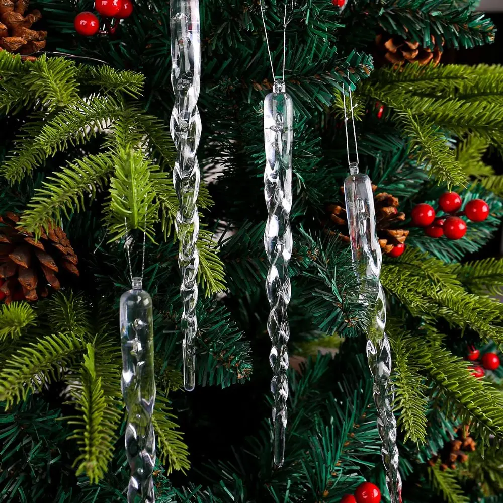 

12pcs 13/15/20cm Christmas Clear Icicle Pendants Twisted Transparent Ice Strip Pendants Exquisite Hanging