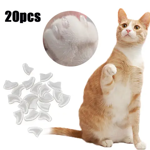 20Pcs Transparent Cat Nail Caps PVC Soft Cat Claw Soft Paws Gift for Pet, Pet Supplies Size XS S M L