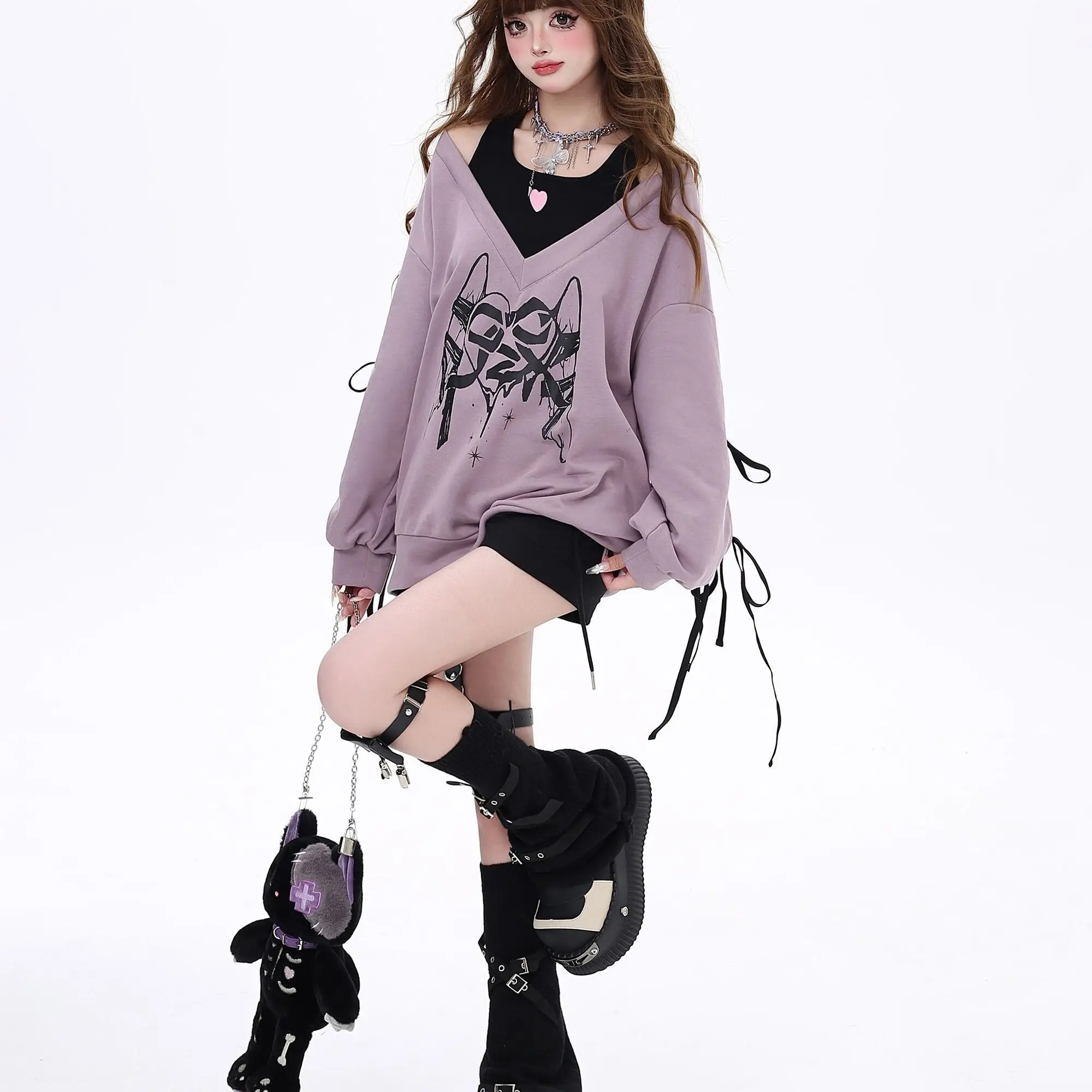 

Deconstructed Sweetheart Sweatshirt Cut Out Off Shoulder Top Layered Ethereal Grunge Aesthetic Unisex Baggy Streetwear Top