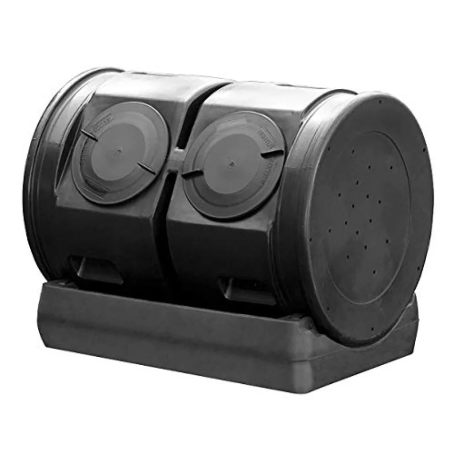 

Good Ideas Compost Wizard Outdoor Garden Dual Tumbler Compost Container, Black