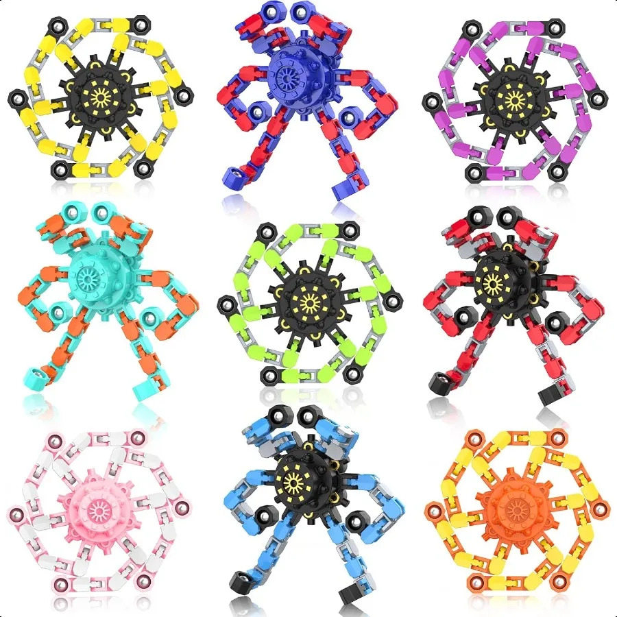

Transformable Fidget Spinners9PCS Funny Sensory Fidget Toys Adults Deformable Chain DIY Robot Spinner Fingertip Str Relief Gyro