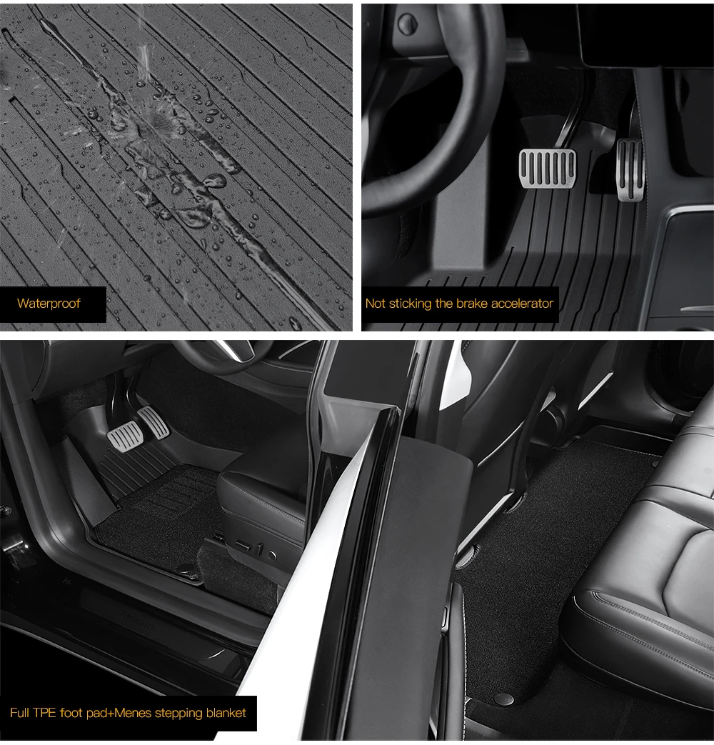YZ For Tesla Floor Mat Model Y 2021-2026 Model 3 Highland Car Trunk Mat Luggage Mat TPE Waterproof Anti-Slip Set Floor Liner Mat