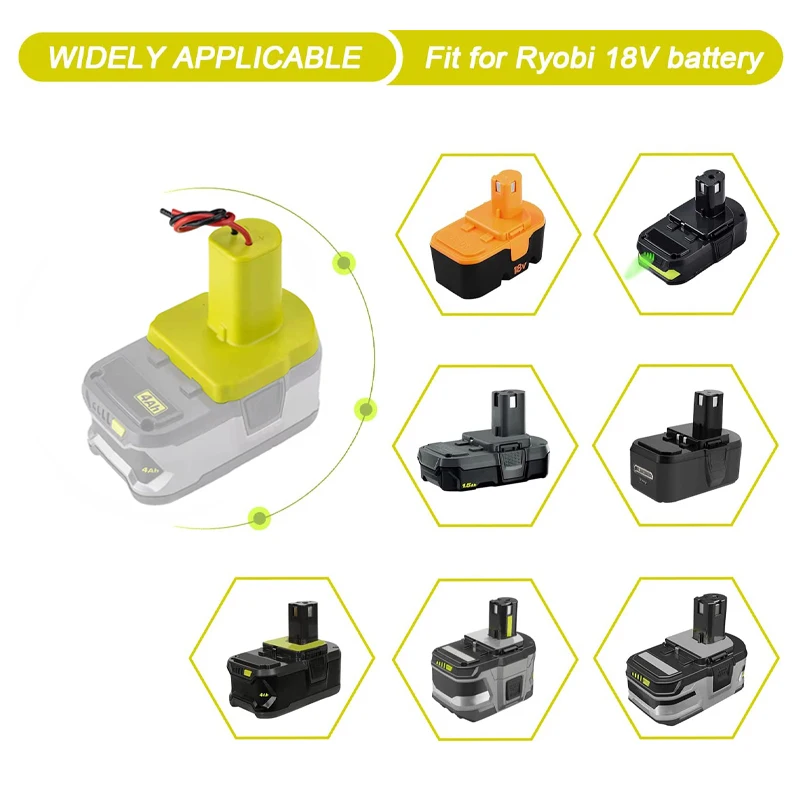 Power Wheels Adapter for Ryobi 18V P108 P107 P102 Lithium Battery Dock Battery Adapter Power Connector with 14 Gauge Wire