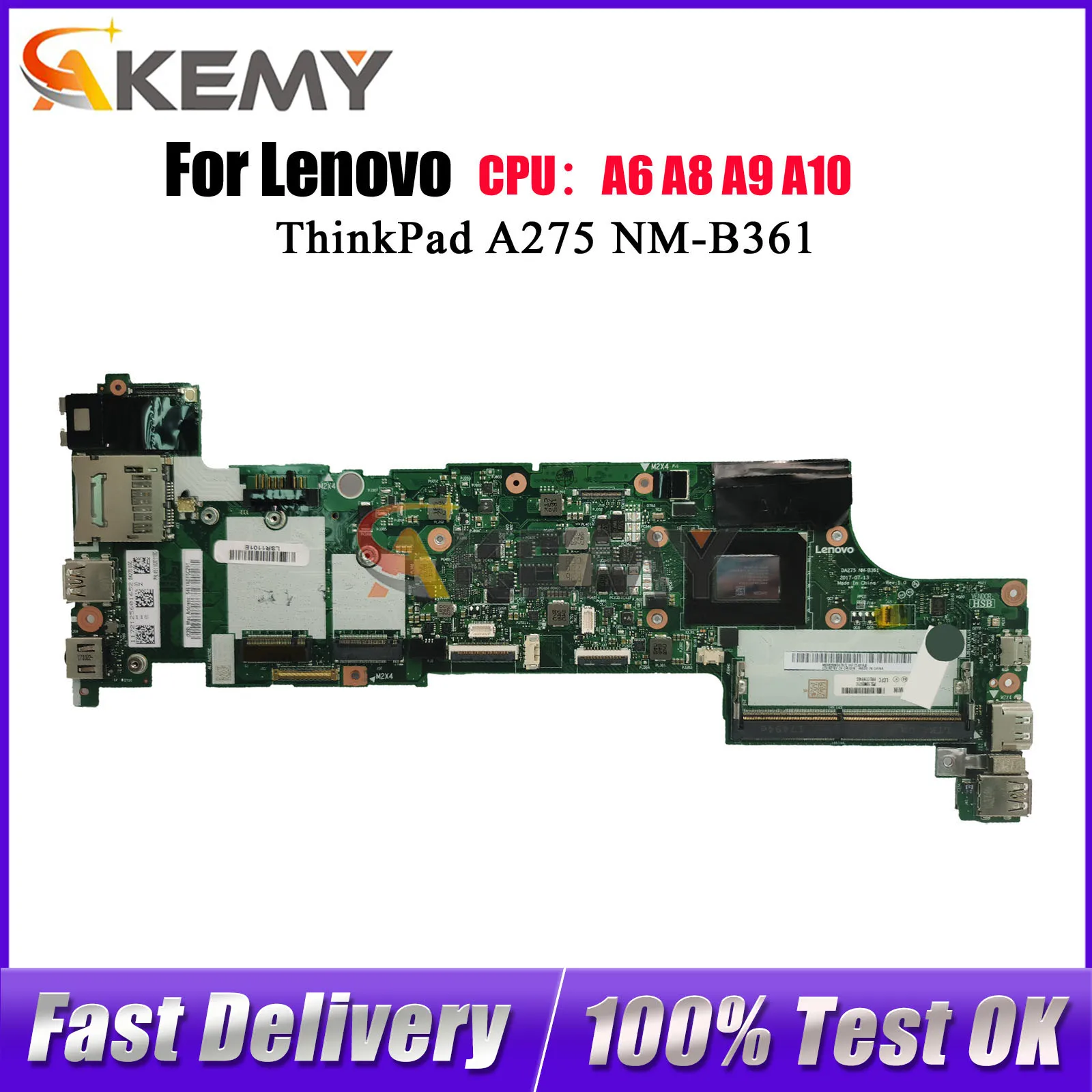 

For Lenovo ThinkPad A275 NM-B361 Laptop Motherboard with A10-9700B CPU DDR4 100% Tested OK