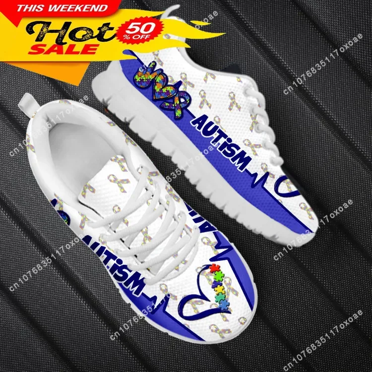 Autism Awareness Design Women Flat Shoes Spring/Autumn Mesh Female Sneaker Unisex Health Disease Breathable Footwear