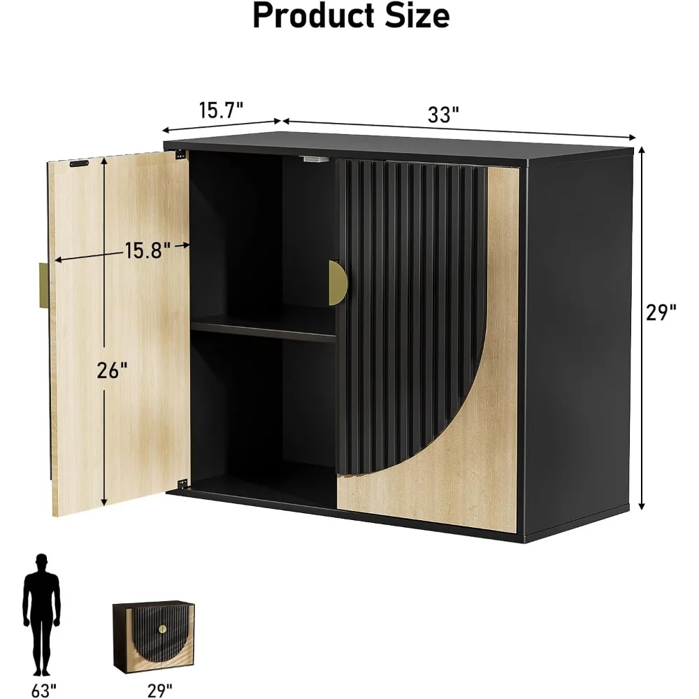 خزانة بوفيه جانبية مخددة مع مساحة تخزين، وطاولة وحدة تحكم حديثة مع أبواب مقوسة متناظرة، وطاقة كريدينزا أنيقة #2