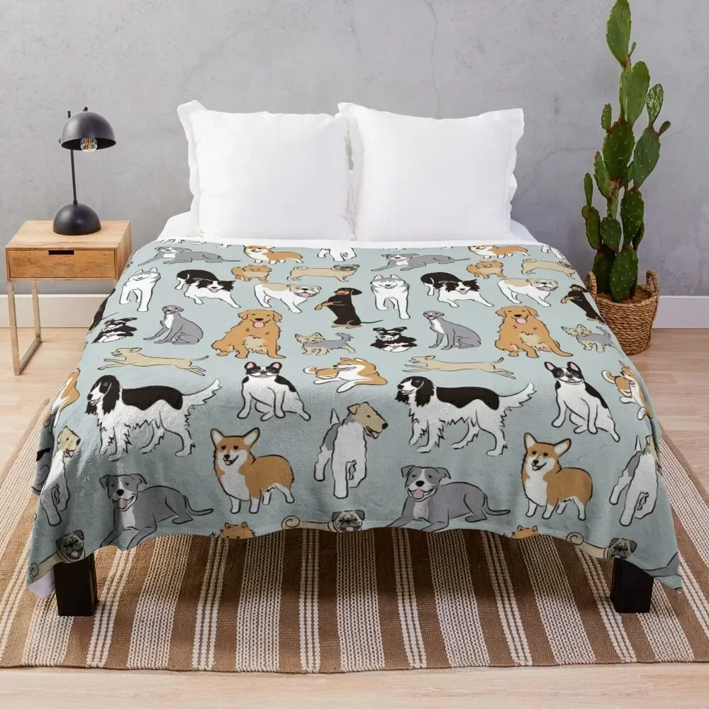 

Happy Dogs Blue Grey Throw Blanket Cozy Home Blanket Gift for Christmas Holiday
