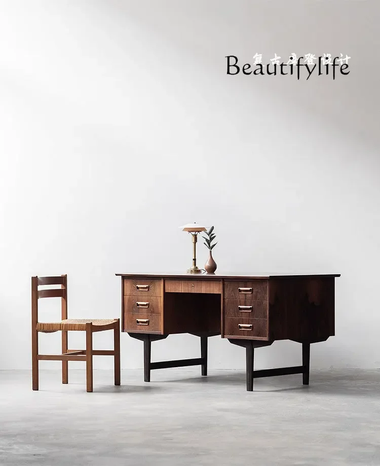 

XX Retro Modern Design, Solid Wood Retro Style Desk Writing Desk Myanmar Teak Cherry Wood