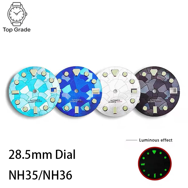 TG 28.5mm NH35 No logo Irregualr Squares Dial Green Luminous Suitable for NH35/NH36 Movement Watch Modification Accessories