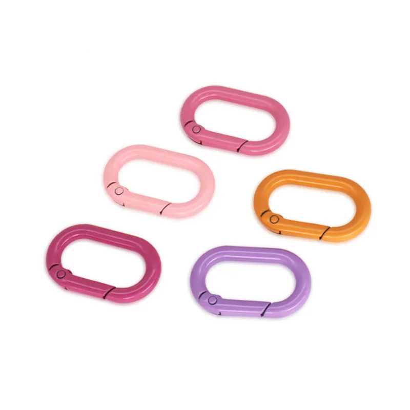 5pcs Metal Oval Ring Snap Hook Spring Gate Trigger Clasps Clips for Leather Craft Belt Strap Webbing Keychain Hooks Colorful