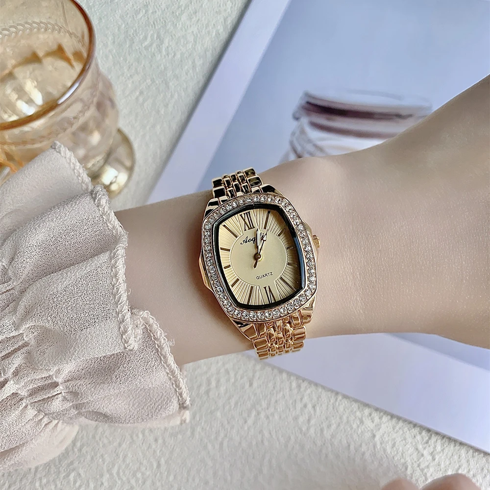 1 قطعة ساعات نسائية صغيرة أنيقة بسيطة ماركة فاخرة ساعات يد ذهبية للنساء ساعات كوارتز للسيدات