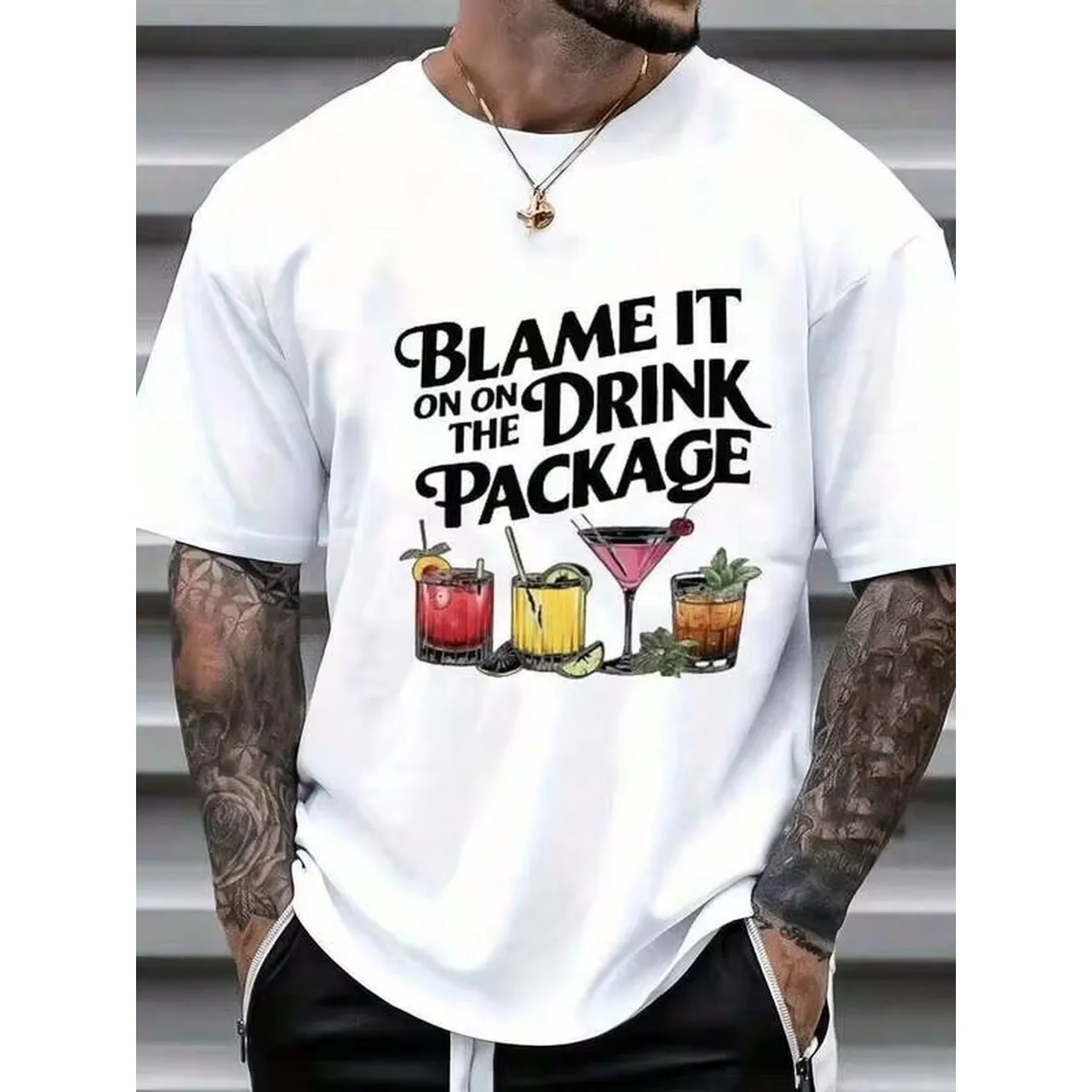 Blame It On Drink Package-Shirt - Funny Drinking Tee, Casual Crew Neck Cotton-Shirt, Soft, Summer Breathable Tee - Parties, Vacations, Weekend Getaway
