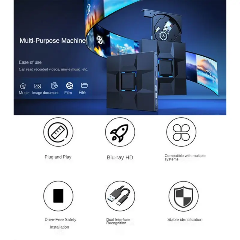 

Clinch USB 3.0 Type-C Портативная записывающая запись CD DVD +/-RW Оптический привод DVD-привод Внешний для ноутбука Настольный ПК