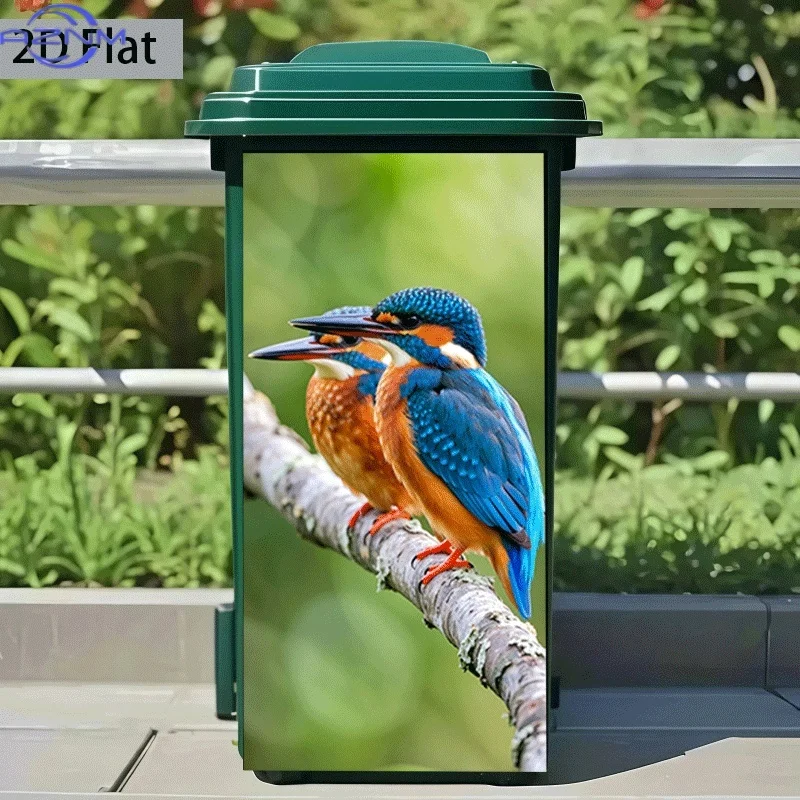 [2D Flat Printing] 1pc Trash Can Sticker  Double Birds Perching on Branch Art Theme Design Self-Adhesive Wall Decoration Kitch