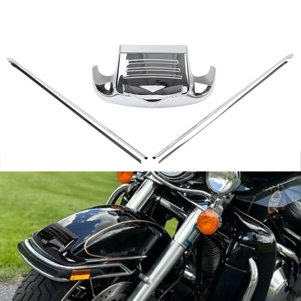 3Pcs Motorcycle Front Mudguard Tip Cover Spear Trim Kit ABS Chrome For Harley Road King Electra Glide FLSTC FLHR FLHT FLT