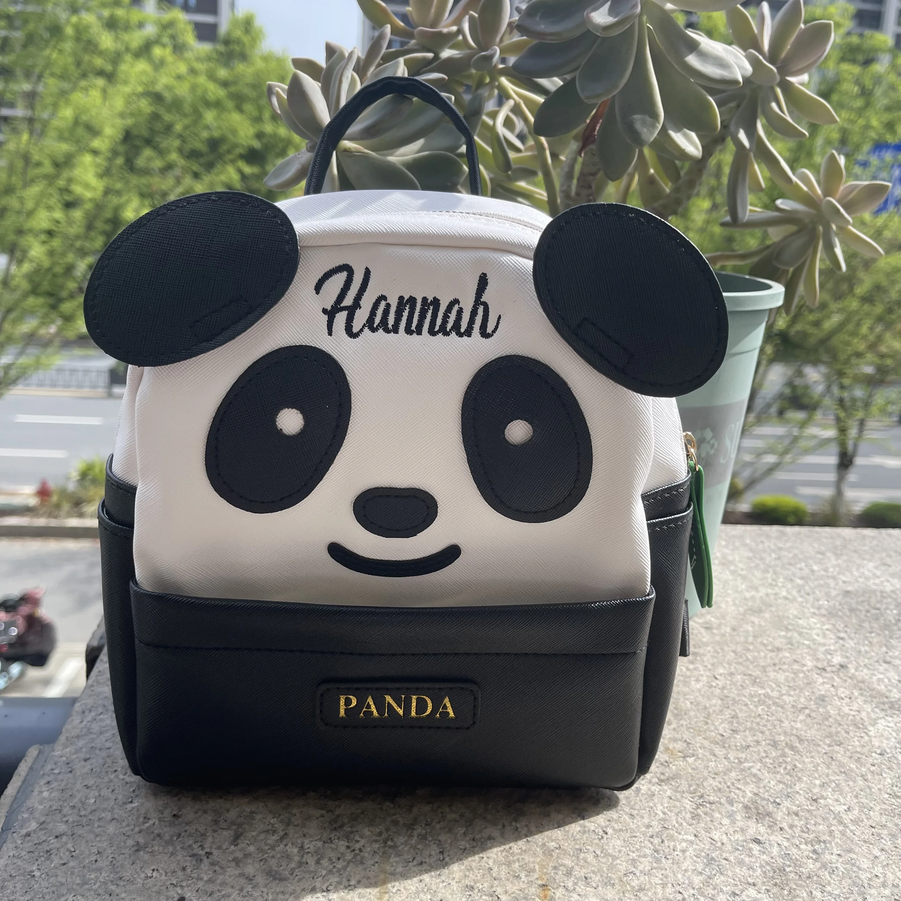 Customized Panda Backpack Kindergarten School Bag Cartoon Panda Bag Name Embroidered Children\'s Cute PU Fashion Gift Bag