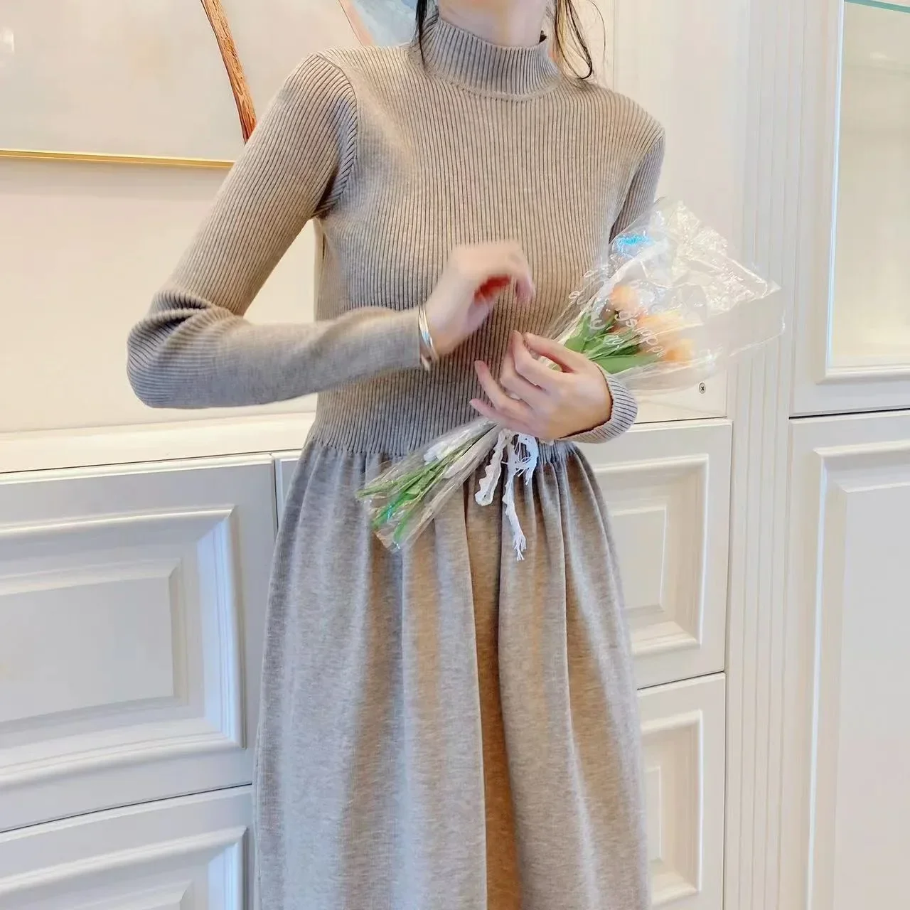 2024 Women Long Sweater Dress Kintted Spring Autumn Winter Crochet Loose Maxi Warm Jumper Dresses Y2k High Waist Vestidos