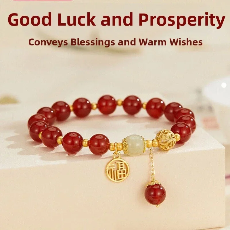 

Браслет из красного агата и бирюзы для женщин, талисман на удачу, роскошный браслет с цветком персика, идеальный подарок на день рождения для девушки