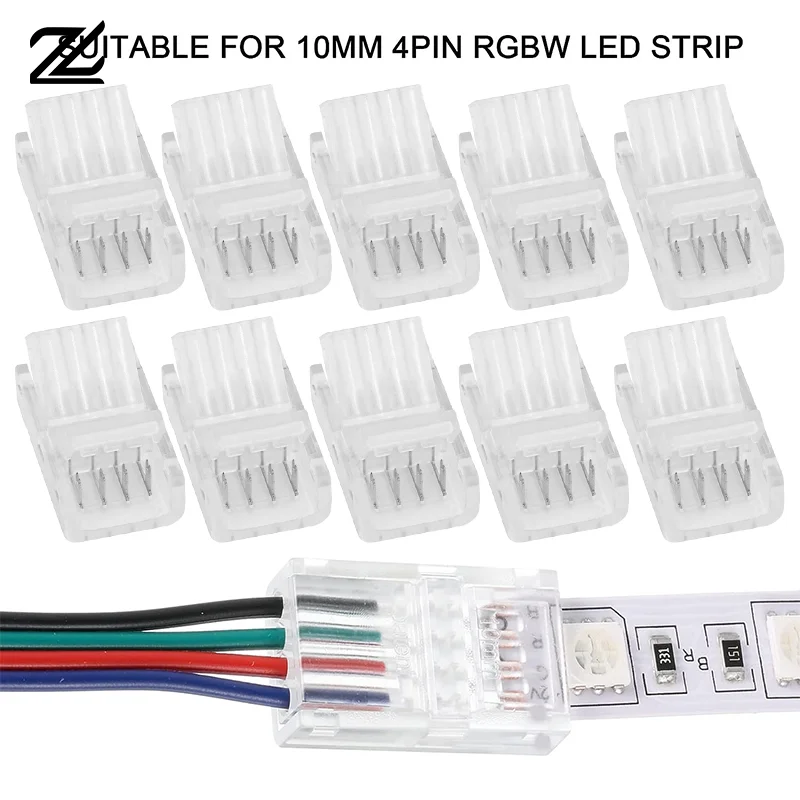 10mm 4Pin Quick LED Strip Connectors - 5/10/15Pcs Solderless Adapters For 5050 RGB Multi-Color Track Lighting
