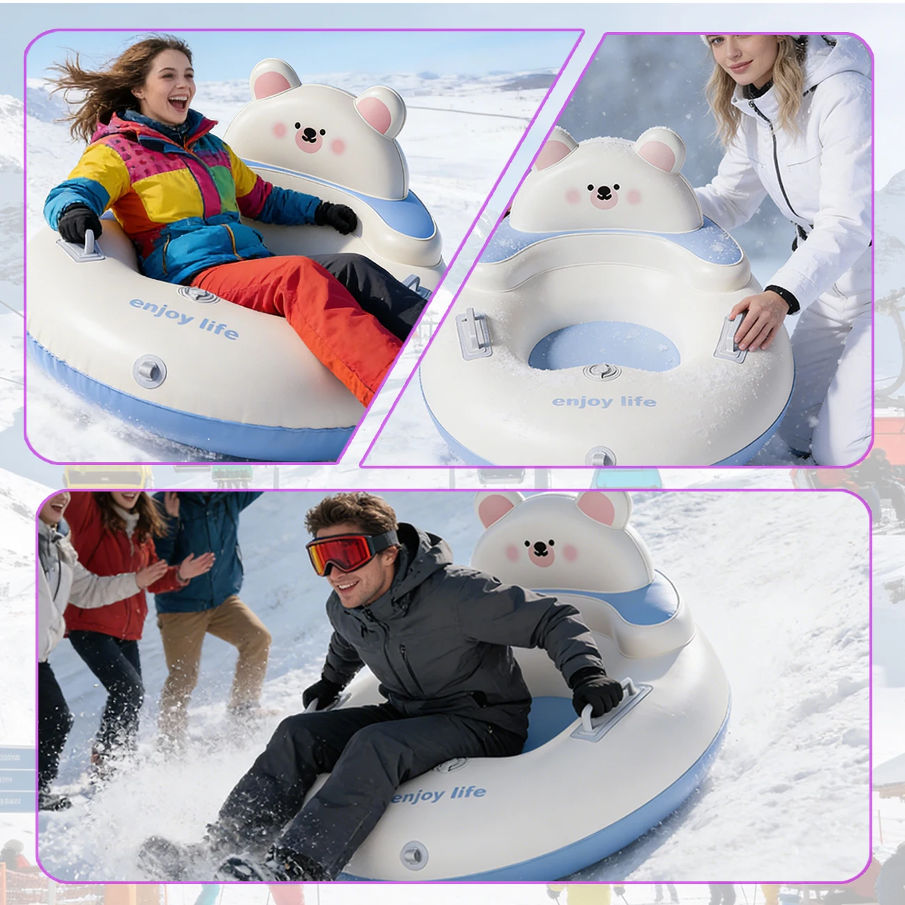 1PC Cold-Resistant Inflatable Snow Tube with Handle, Thickened Durable Winter Sled, Ideal Snow Toy for Family Outdoor Activities