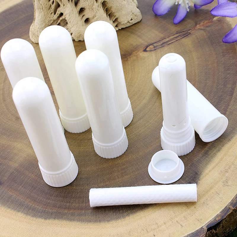 30Pcs Empty Plastic Essential Oil Aromatherapy Tubes Inhaler Sticks Blank Nasal Inhalers with White Cotton Wicks Pack Containers