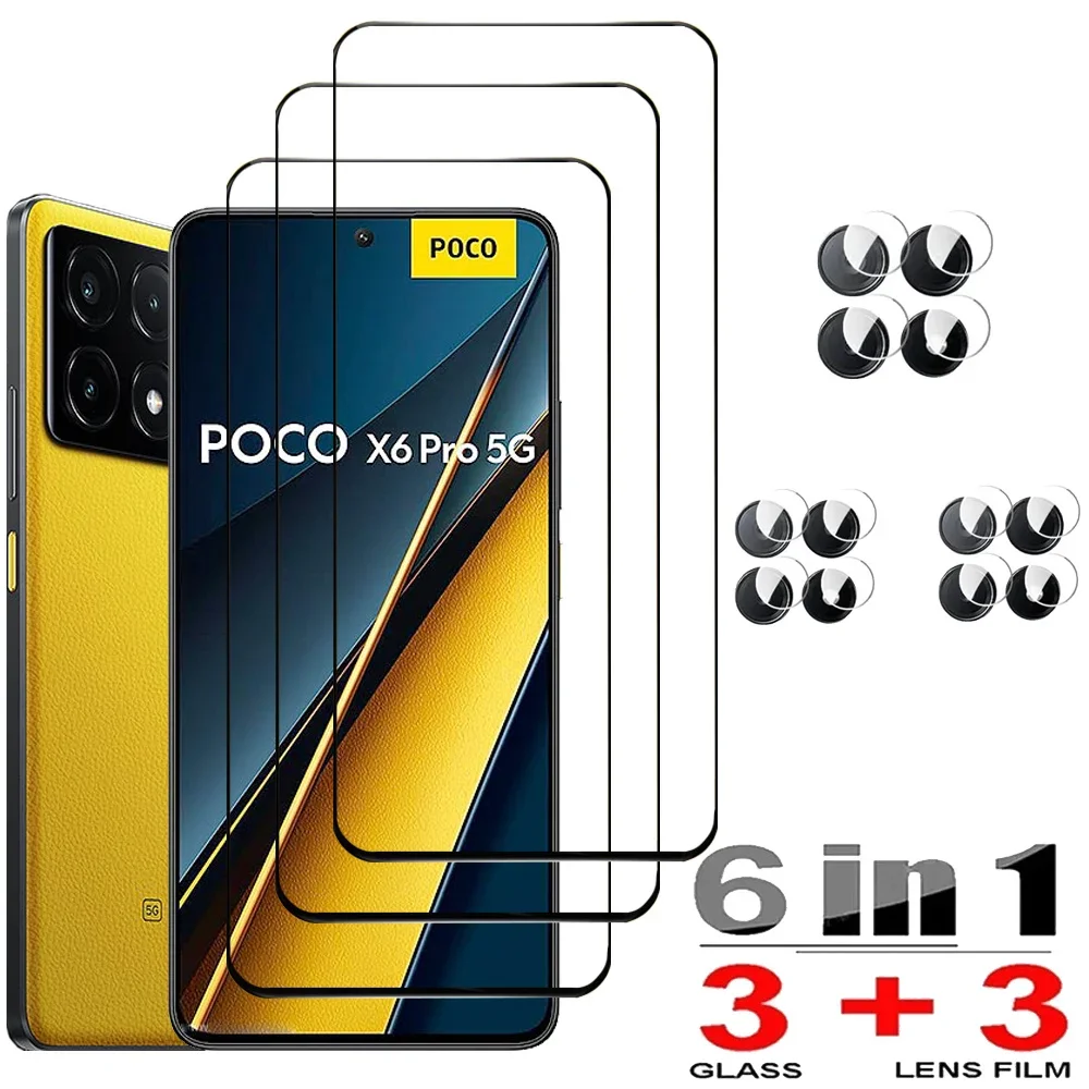 6IN1 Protective Glass Screen  For Xiaomi Poco X6Pro Temperado Little X6 X5 F5 Pro Screen Protector Glass M6 Pro Full