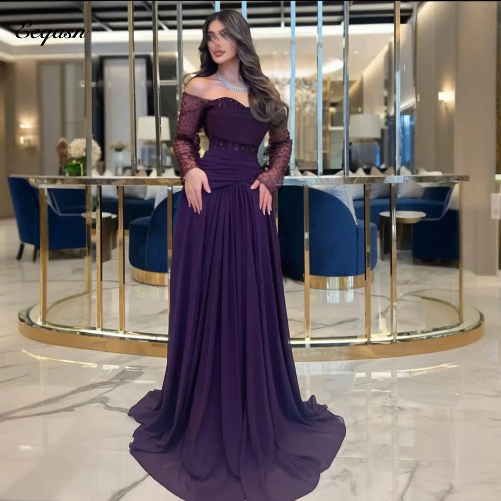 

Customized Exquisite Chiffon Evening Gown Long Sleeves Dresses Bespoke Occasion Dress A Line Woman Elegant Wedding Party