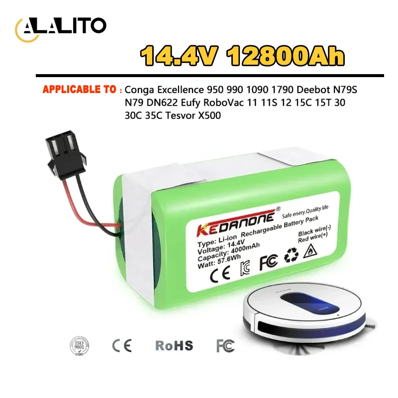 

14.4V 9.8Ah Li-ion battery for Cecotec Conga Excellence 950 990 1090 Ecovacs Deebot DN621 601/605 Eufy RoboVac 35C Panda i7 V710