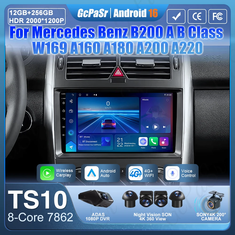 Android 16 para Mercedes Benz B200 Classe A B W169 A160 A180 A200 A220 2009 - 2012 Reprodutor de Rádio Multimídia Navegação Carplay