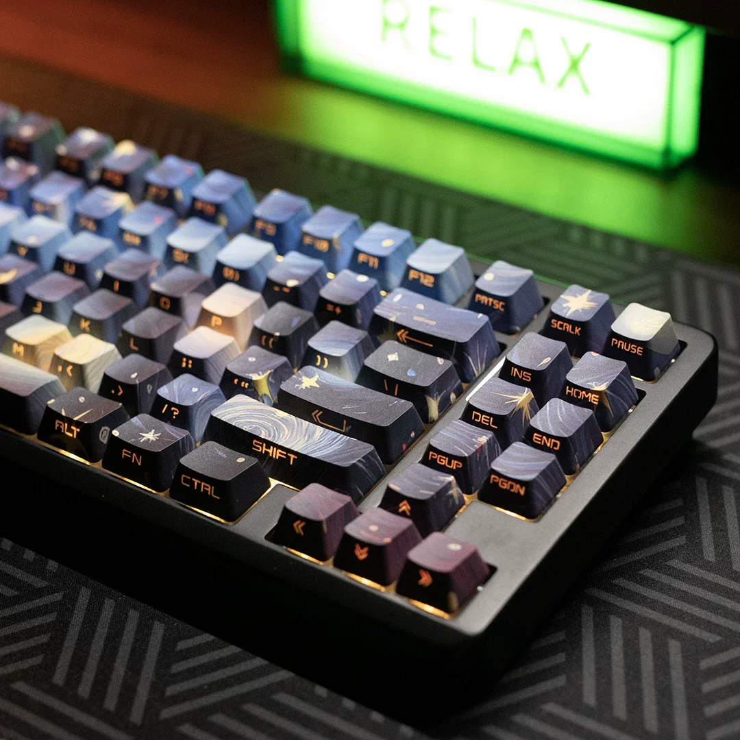 JKDK Van Gogh Starry Night Side Print Keycaps 134 Keys PBT OEM Profile Backlit Keycap Set For 68/75/84/87/104 Keyboards