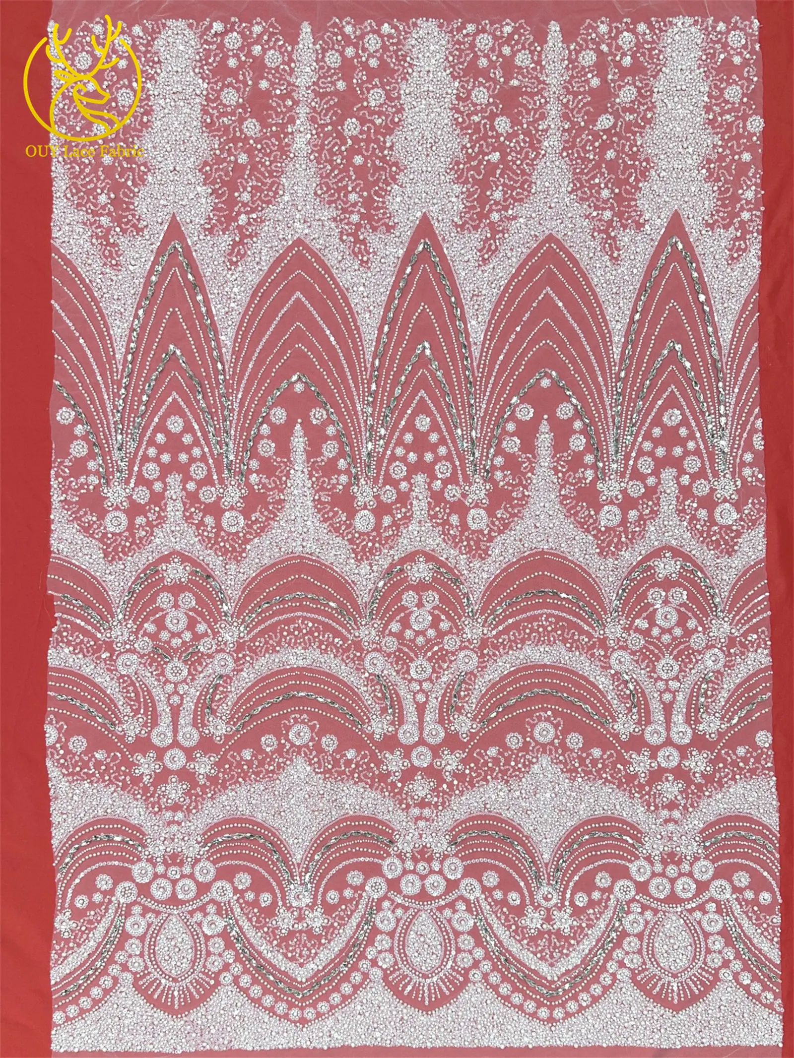 Luxuriöser königlicher lila afrikanischer handgefertigter Perlen-Spitzenstoff, französischer Pailletten-Stein-Tüll-Spitzenstoff für Hochzeitskleid-Design – Detail 11