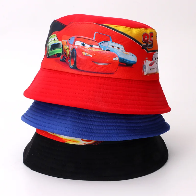 Disney The Car Story Children\'s Bucket Hat Cute Cartoon Car Printed Fisherman Caps for Boys Outdoor Sports Beach Sunscreen Hat