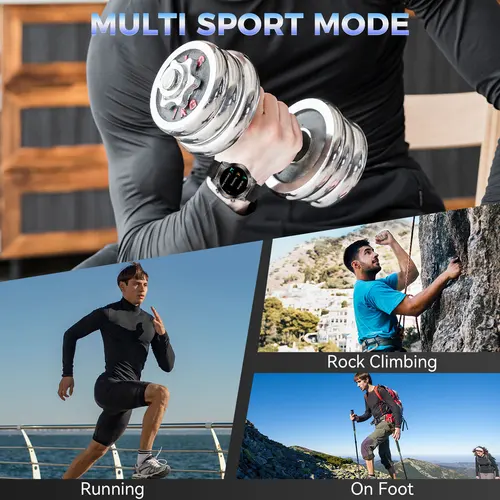 Imagen 2 del producto Reloj inteligente EIGIIS para hombres, reloj deportivo con pantalla de 1,46 pulgadas para iOS, Android, reloj inteligente táctico con múltiples modos deportivos, frecuencia cardíaca