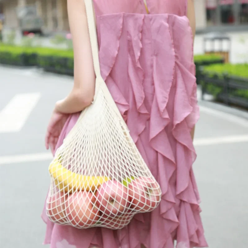 Bolsas De compras De lona, bolsa De red De malla portátil, reutilizable, plegable, para almacenamiento De frutas y verduras, bolso De mano largo, 20