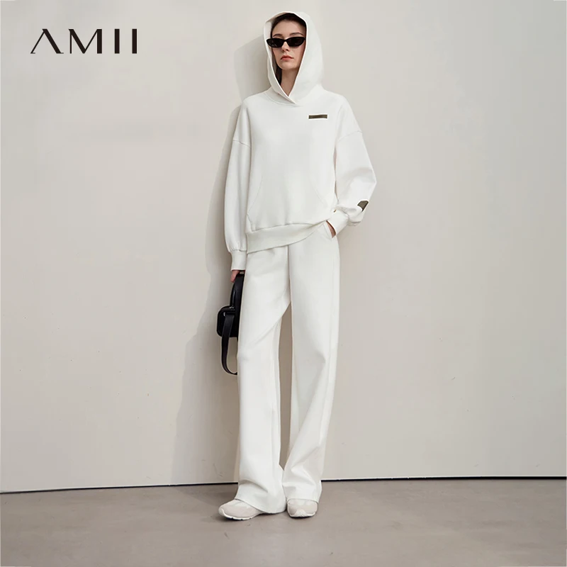 

AMII женские толстовки, осень 2023, новый хлопковый топ с длинными рукавами и капюшоном, широкие брюки, повседневные вязаные брюки для женщин 12523013