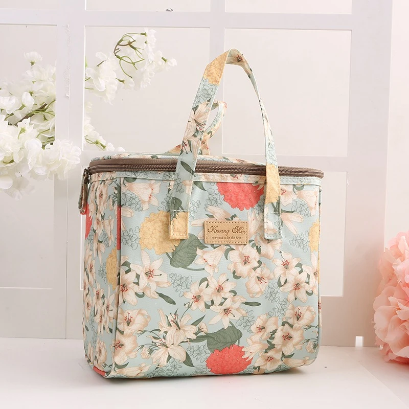 BYMONDY Floral Insulated Lunch Bag for Women Work Picnic Large Cooler Bags Reusable Waterproof Canvas Thermal Lunch Bag Tote Box