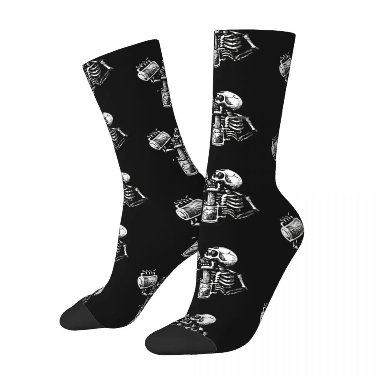 

Funny Crazy Sock for Men Drunk Skull Hip Hop Vintage Seamless Pattern Printed Boys Crew Sock Casual Gift