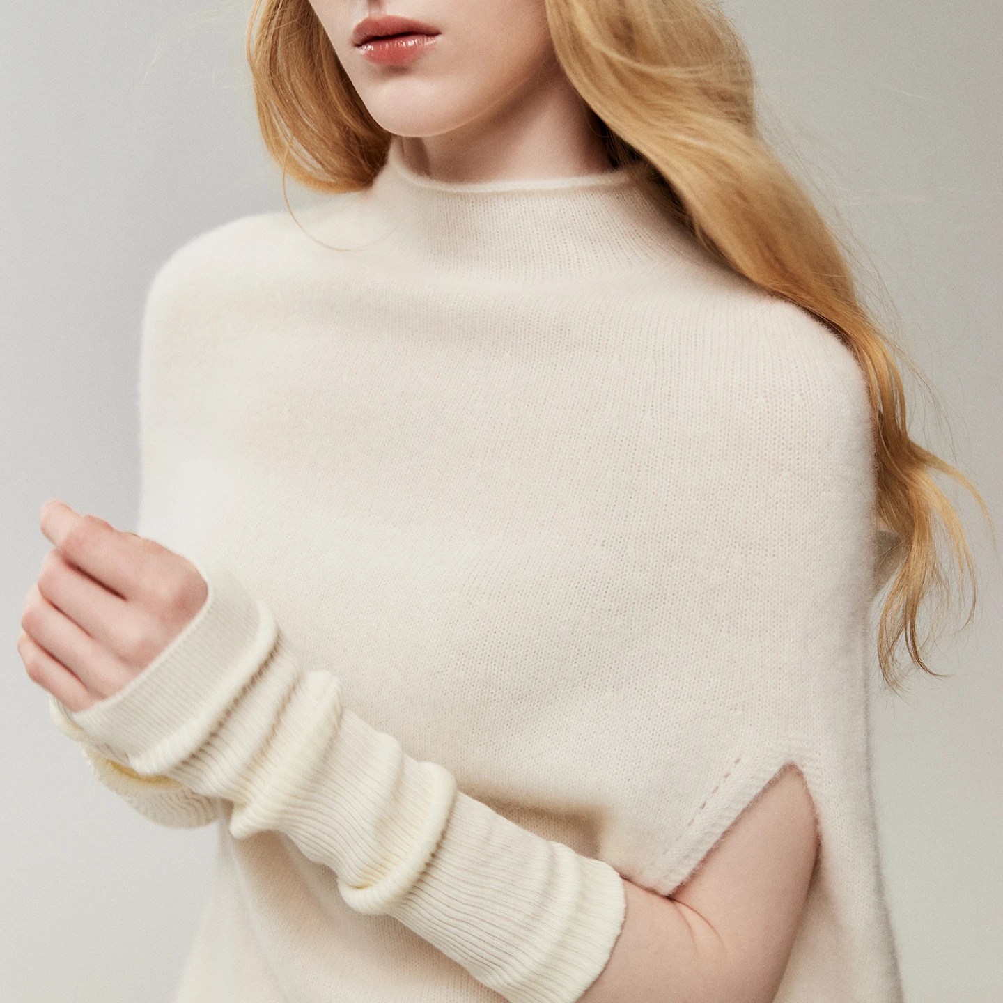 CHICUU Women 100% Cashmere Sweater Sleeveless Batwing Pullover New Fashion Mock Neck Cashmere Knitwear Spring Autumn