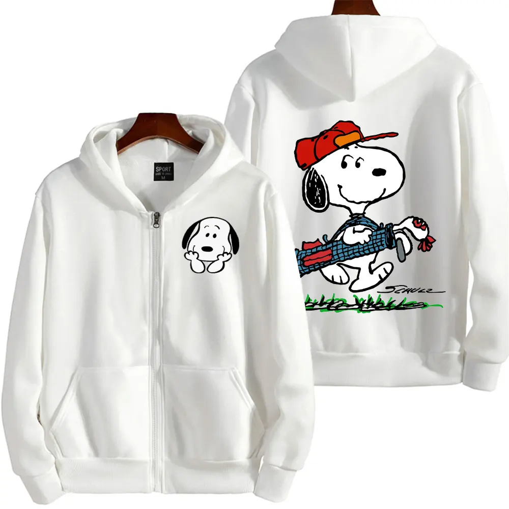 Snoopy Cartoon Men Zipper Hoodie Jacket 2024 New Fashion Spring Autumn White Women Sweatshirt Coat Japanese Anime Couple Clothes