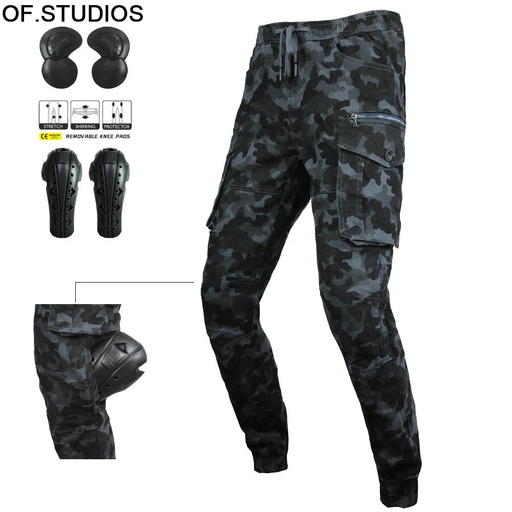 

OF.STUDIOS Motorbike Casual Black Camouflage Workwear Jeans Biker Riding Pants for Men