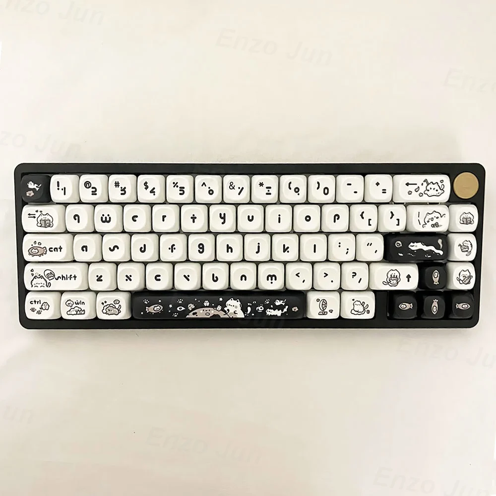 Imagem -06 - Teclado Pbt Keycaps do Tema do Gato Teclados Moa Sublimação de Calor de Lados Fit para Switch mx Preto e Branco 61 64 68 87 96 104 108